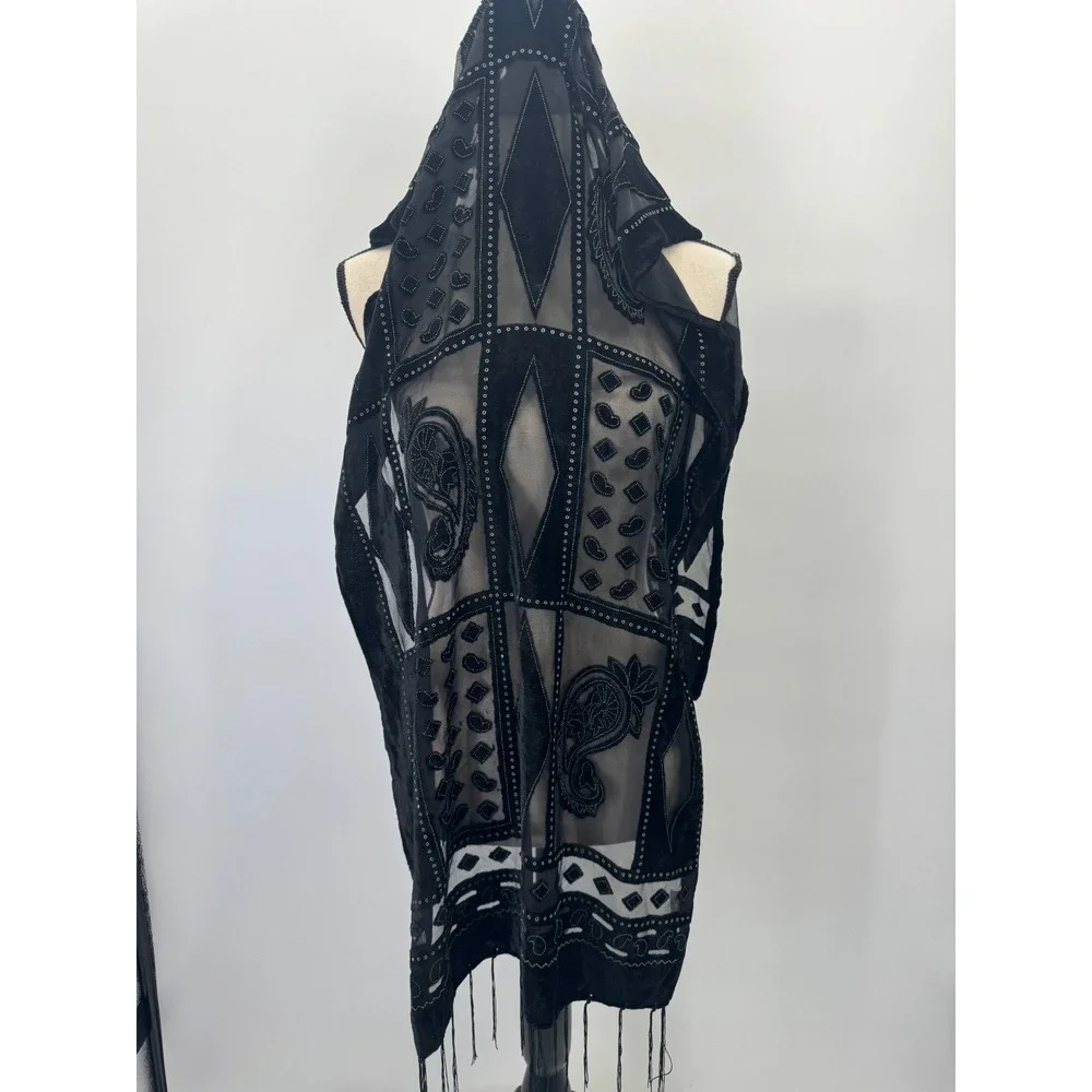 Whimsigoth Silk Velvet Burnout Scarf Shawl Wrap Dark Romantic Feminine Fringe